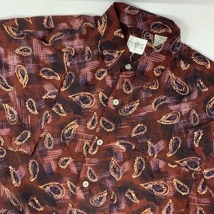 Robert Stock Men’s 100% Silk￼ Shirt Short Sleeve Maroon Paisley Sz Lg R2